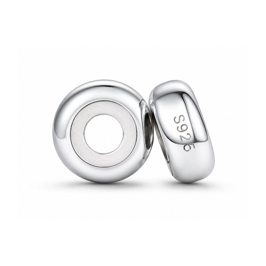 Round Silicone Stopper Beads Sterling Silver Charm Hallmarked S925 for Charm Bracelet and Necklace