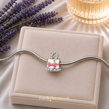 20th Happy Birthday Cake Sterling Silver Charm Hallmarked S925 for Charm Bracelet and Necklace