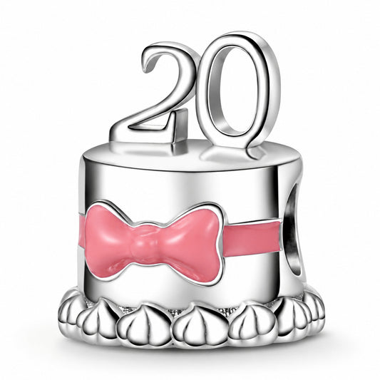 20th Happy Birthday Cake Sterling Silver Charm Hallmarked S925 for Charm Bracelet and Necklace
