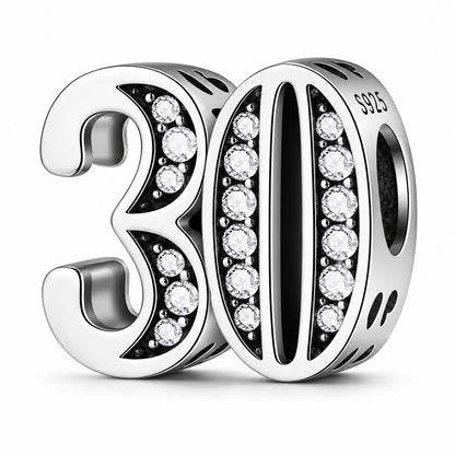 30th Birthday Sterling Silver Charm Hallmarked S925 for Charm Bracelet and Necklace