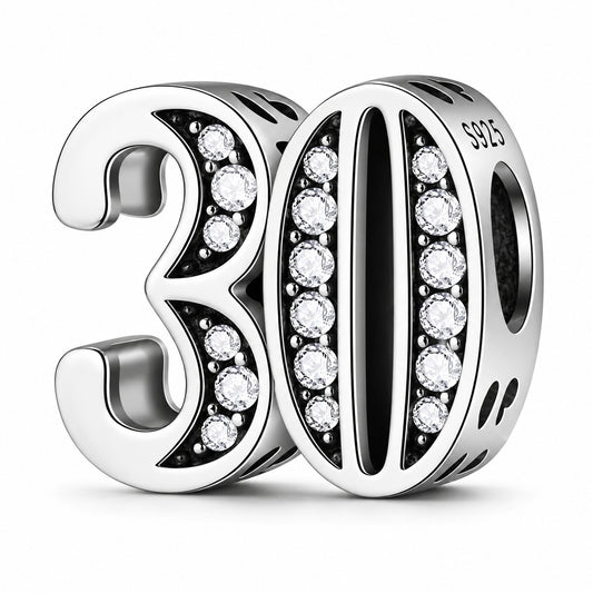 30th Birthday Sterling Silver Charm Hallmarked S925 for Charm Bracelet and Necklace