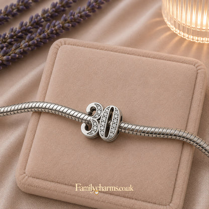 30th Birthday Sterling Silver Charm Hallmarked S925 for Charm Bracelet and Necklace