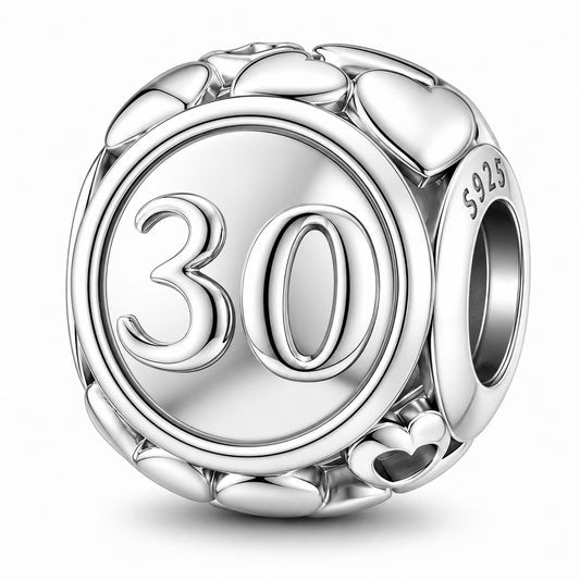 30th Birthday Bead Sterling Silver Charm Hallmarked S925 for Charm Bracelet and Necklace