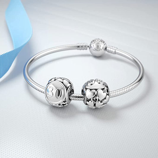 30th Birthday Bead Sterling Silver Charm Hallmarked S925 for Charm Bracelet and Necklace