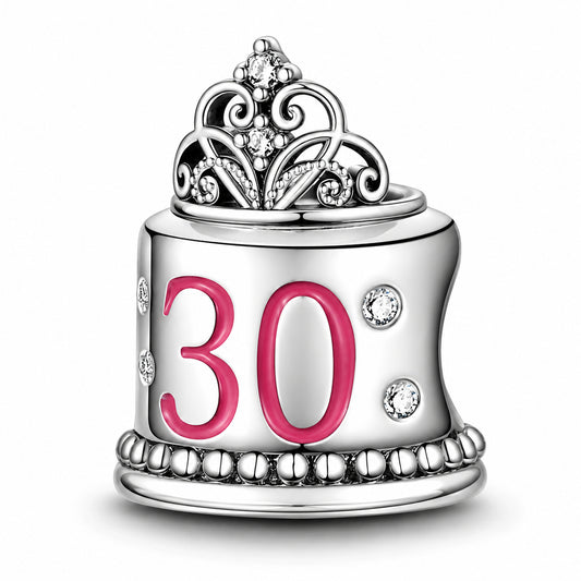 30th Happy Birthday Cake Sterling Silver Charm Hallmarked S925 for Charm Bracelet and Necklace