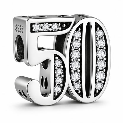 50th Birthday Sterling Silver Charm Hallmarked S925 for Charm Bracelet and Necklace