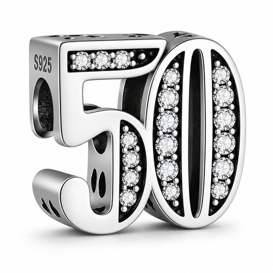 50th Birthday Sterling Silver Charm Hallmarked S925 for Charm Bracelet and Necklace
