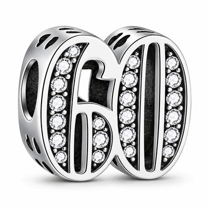 60th Birthday Sterling Silver Charm Hallmarked S925 for Charm Bracelet and Necklace