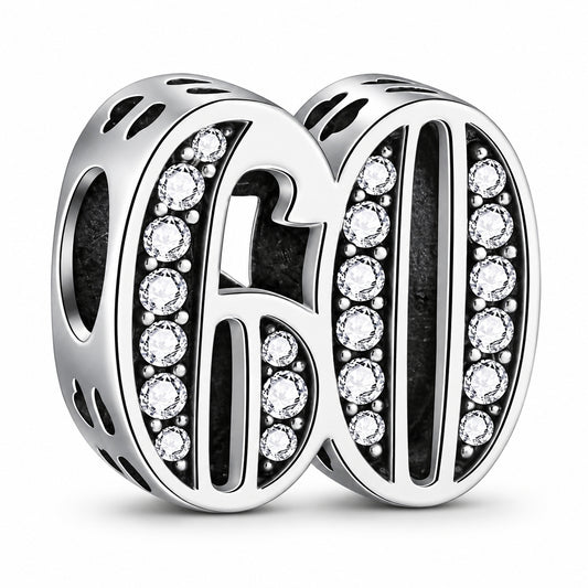 60th Birthday Sterling Silver Charm Hallmarked S925 for Charm Bracelet and Necklace