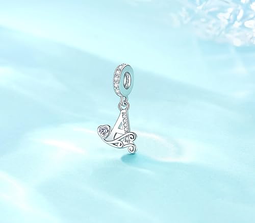 Classic Alphabet Letters A to Z Sterling Silver Dangle Charm Hallmarked S925 for Charm Bracelet and Necklace