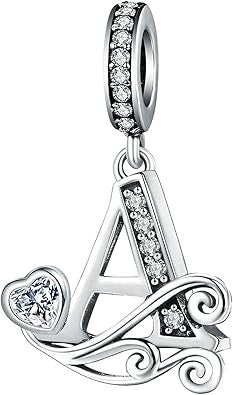 Classic Alphabet Letters A to Z Sterling Silver Dangle Charm Hallmarked S925 for Charm Bracelet and Necklace