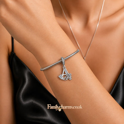 Classic Alphabet Letters A to Z Sterling Silver Dangle Charm Hallmarked S925 for Charm Bracelet and Necklace