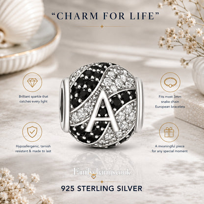 Alphabets Letter A Sterling Silver Charm Hallmarked S925 for Charm Bracelet and Necklace