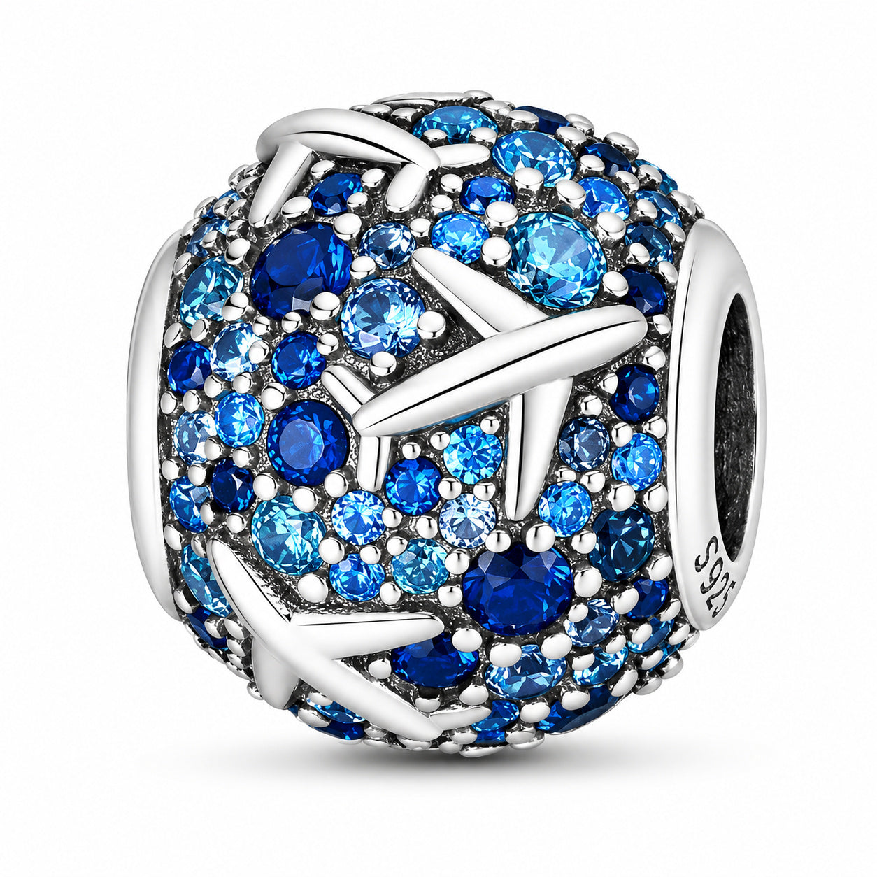Airplane Bead Charm Sterling Silver Charm Hallmarked S925 for Charm Bracelet and Necklace