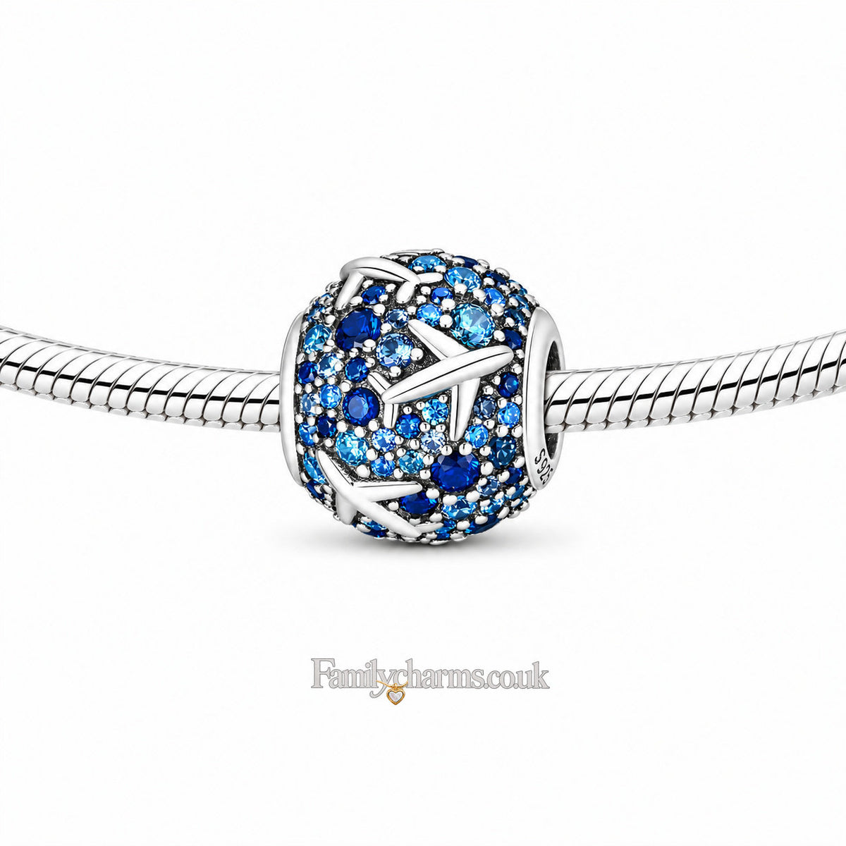 Airplane Bead Charm Sterling Silver Charm Hallmarked S925 for Charm Bracelet and Necklace
