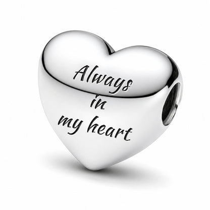 Always In My Heart Charm Sterling Silver Charm Hallmarked S925 for Charm Bracelet and Necklace