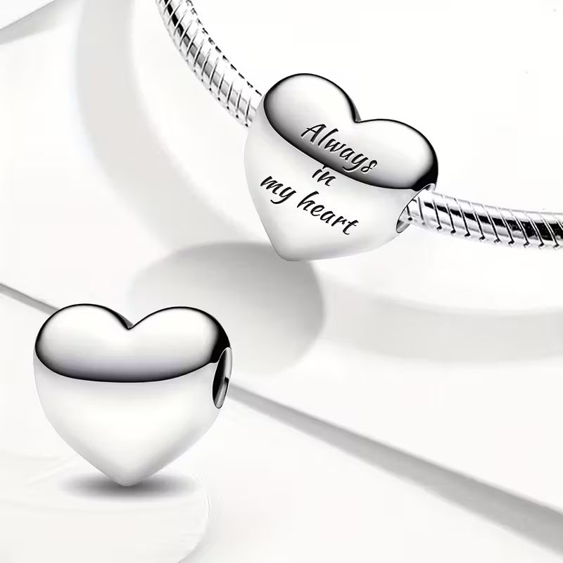 Always In My Heart Charm Sterling Silver Charm Hallmarked S925 for Charm Bracelet and Necklace