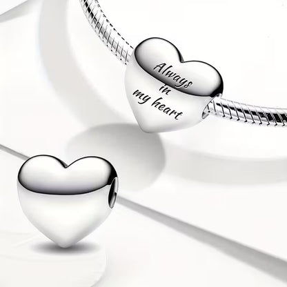 Always In My Heart Charm Sterling Silver Charm Hallmarked S925 for Charm Bracelet and Necklace