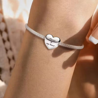 Always In My Heart Charm Sterling Silver Charm Hallmarked S925 for Charm Bracelet and Necklace