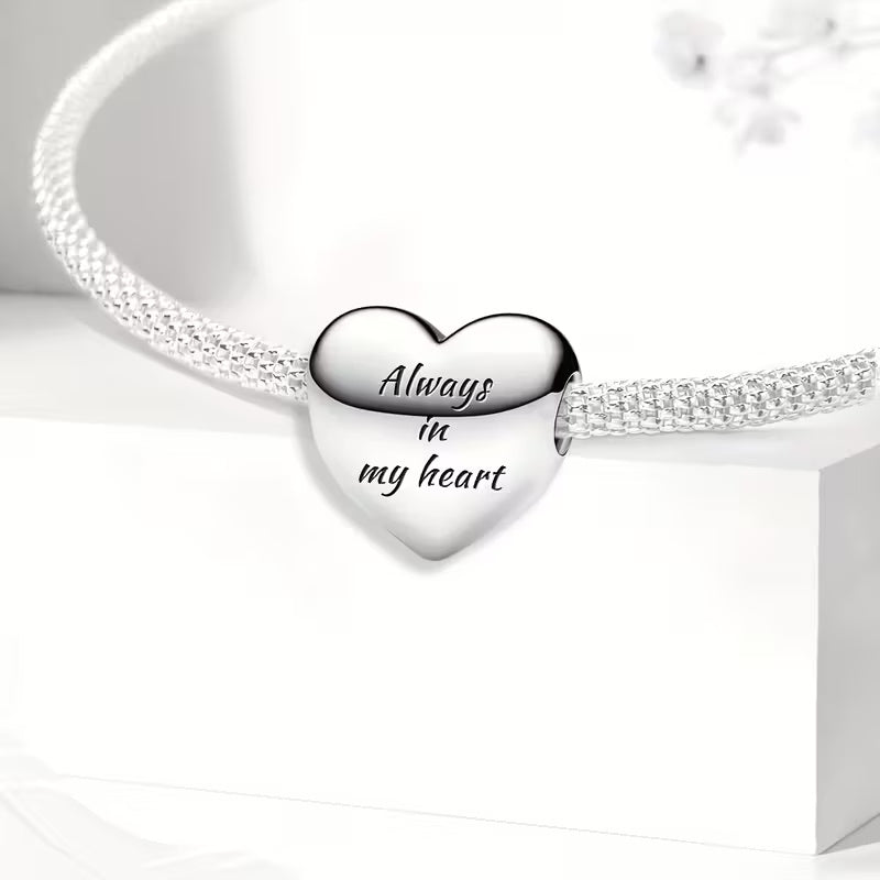 Always In My Heart Charm Sterling Silver Charm Hallmarked S925 for Charm Bracelet and Necklace