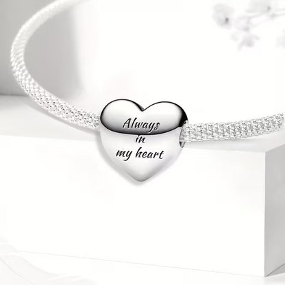 Always In My Heart Charm Sterling Silver Charm Hallmarked S925 for Charm Bracelet and Necklace