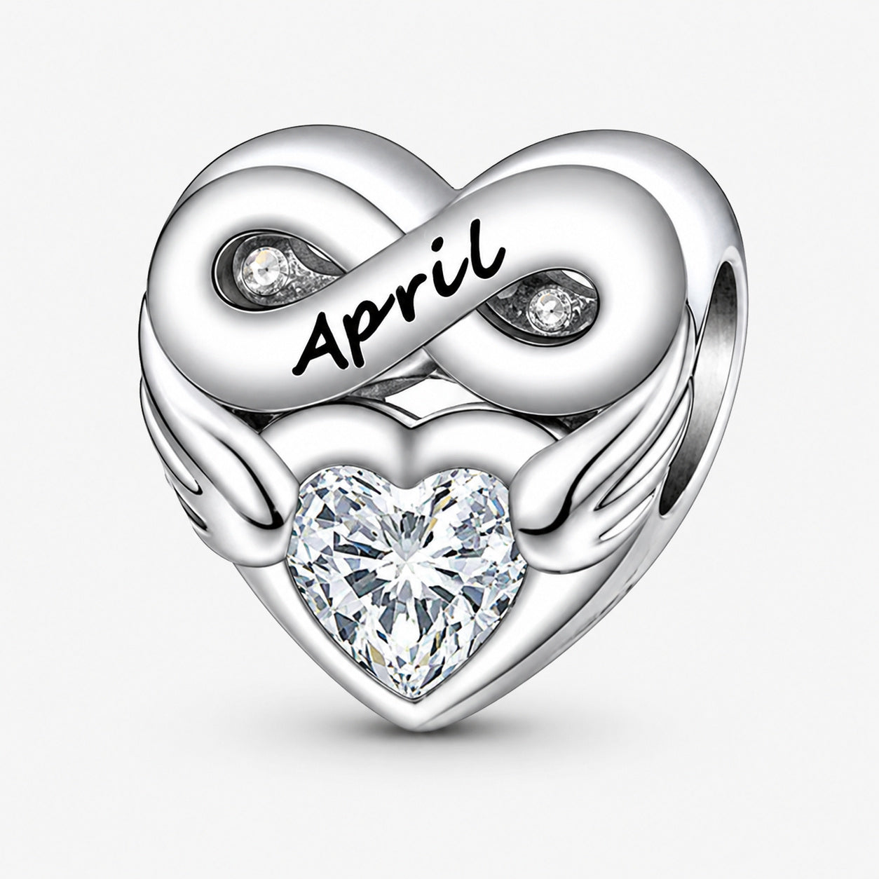 April Birthstone Months Heart Sterling Silver Charm Hallmarked S925 for Charm Bracelet and Necklace