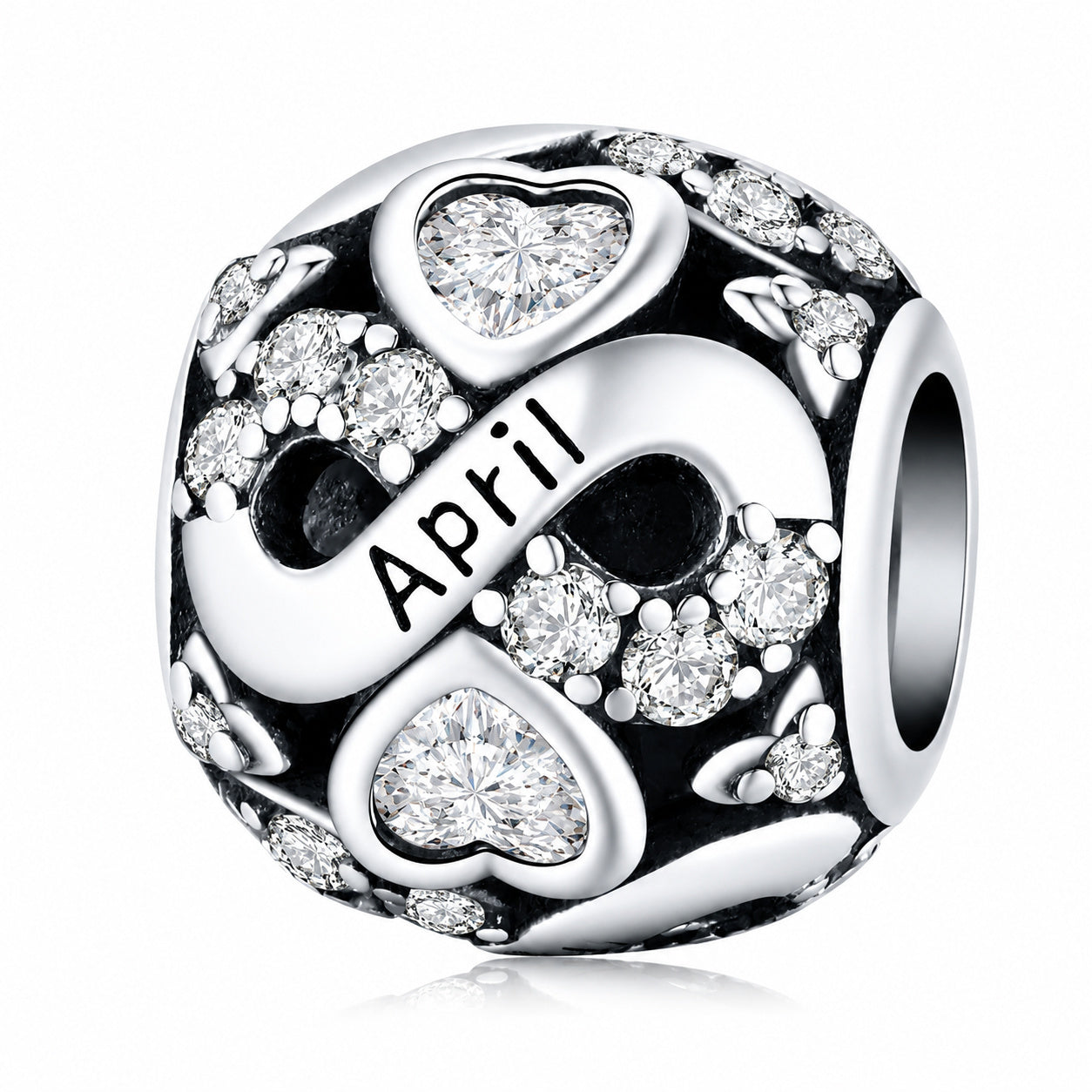 April Birthstone Infinity Birthday Bead Sterling Silver Charm Hallmarked S925 for Charm Bracelet and Necklace