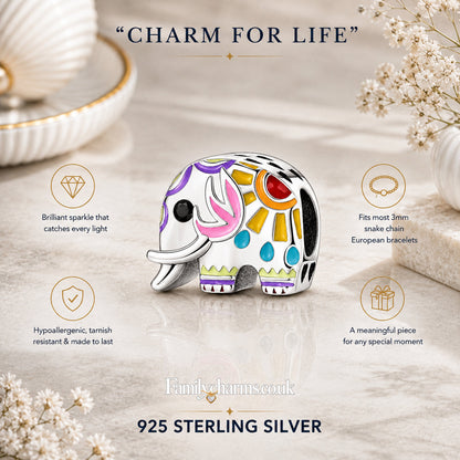 Art Elephant Sterling Silver Charm Hallmarked S925 for Charm Bracelet and Necklace