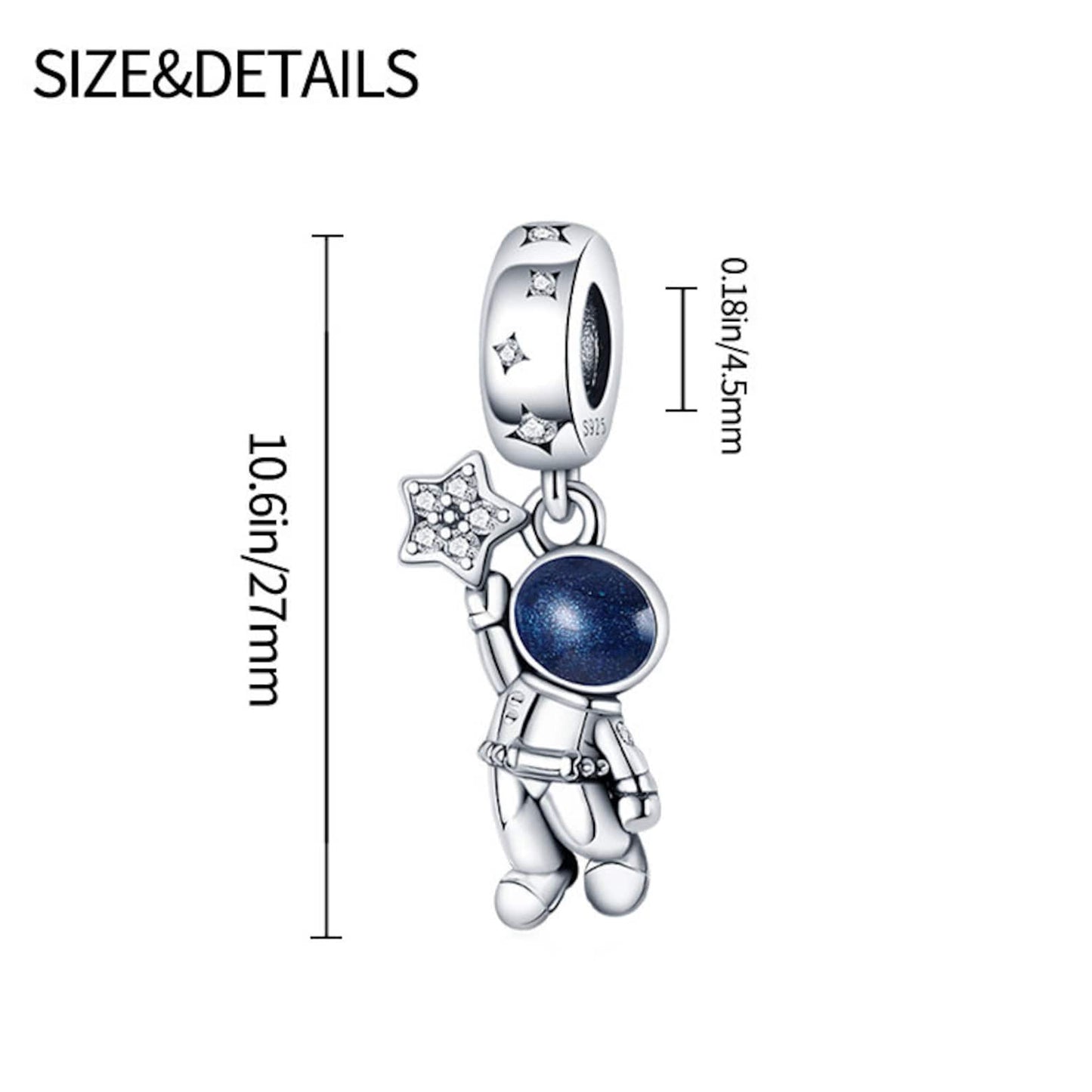 Astronaut Dangle Charm for Bracelet, S925 Sterling Silver