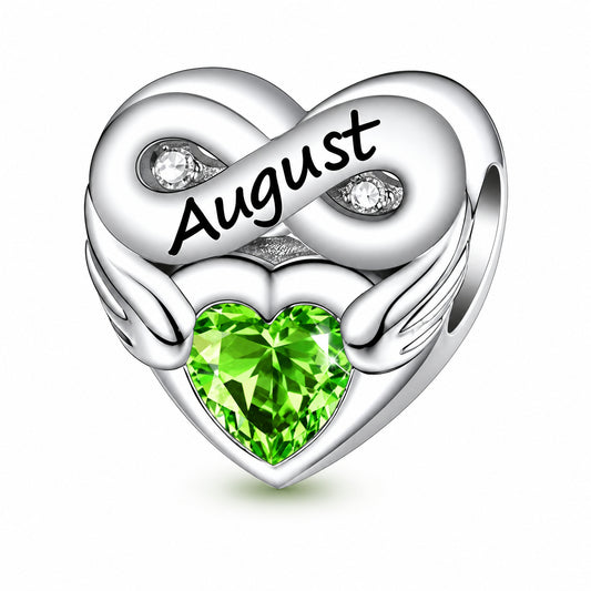 August Birthstone Months Heart Sterling Silver Charm Hallmarked S925 for Charm Bracelet and Necklace