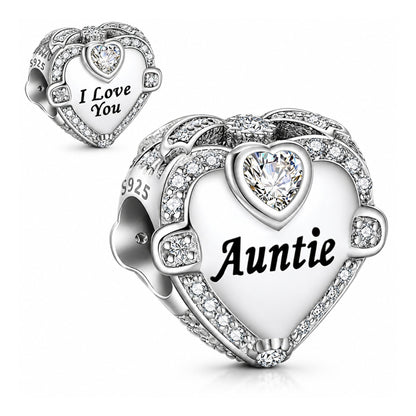 Auntie I Love You Heart Sterling Silver Charm Hallmarked S925 for Charm Bracelet and Necklace
