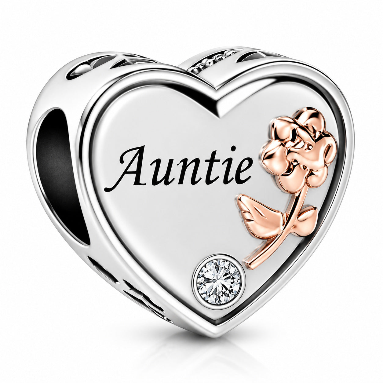 Auntie I Love You Heart Sterling Silver Charm Hallmarked S925 for Charm Bracelet and Necklace
