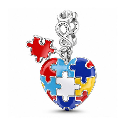 Autism Awareness Puzzle Heart Pendant Sterling Silver Charm Hallmarked S925 for Charm Bracelet and Necklace