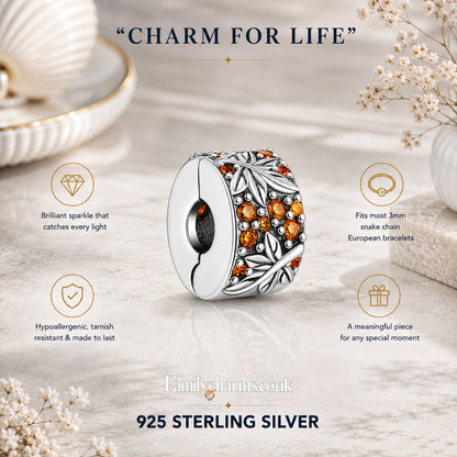 Autumn Winter Clip Sterling Silver Charm Hallmarked S925 for Charm Bracelet and Necklace