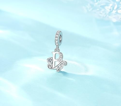 Classic Alphabet Letters A to Z Sterling Silver Dangle Charm Hallmarked S925 for Charm Bracelet and Necklace