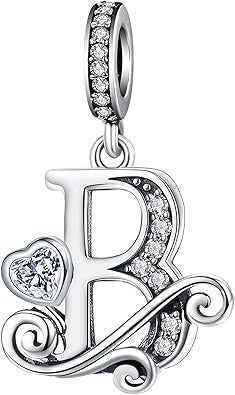Classic Alphabet Letters A to Z Sterling Silver Dangle Charm Hallmarked S925 for Charm Bracelet and Necklace
