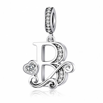 Classic Alphabet Letters A to Z Sterling Silver Dangle Charm Hallmarked S925 for Charm Bracelet and Necklace