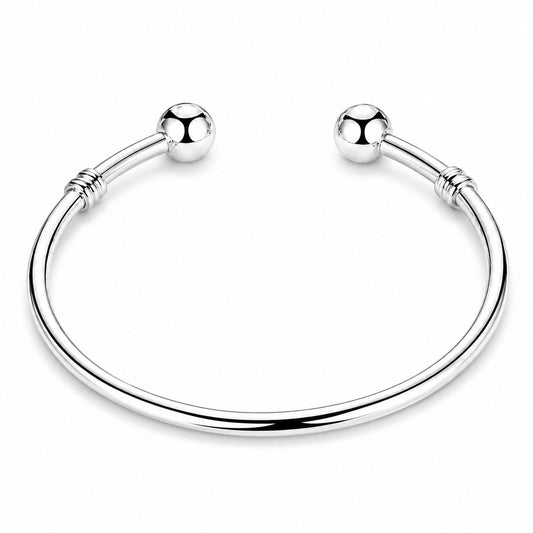 Sterling Silver S925 Ball End Cuff Bangle