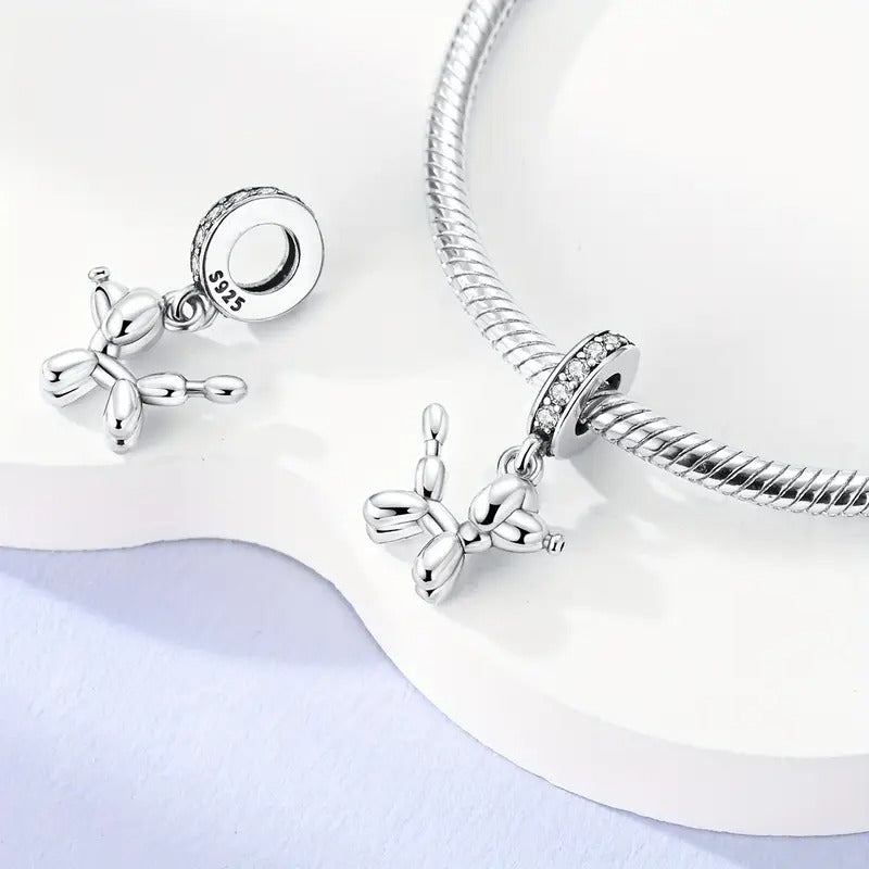 Balloon Dog Puppy Pet Sterling Silver Charm Hallmarked S925 for Charm Bracelet and Necklace