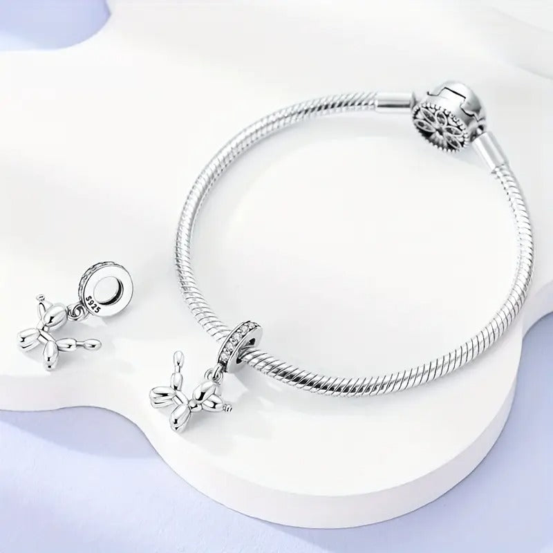 Balloon Dog Puppy Pet Sterling Silver Charm Hallmarked S925 for Charm Bracelet and Necklace