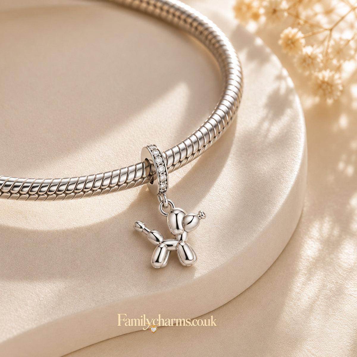 Balloon Dog Puppy Pet Sterling Silver Charm Hallmarked S925 for Charm Bracelet and Necklace