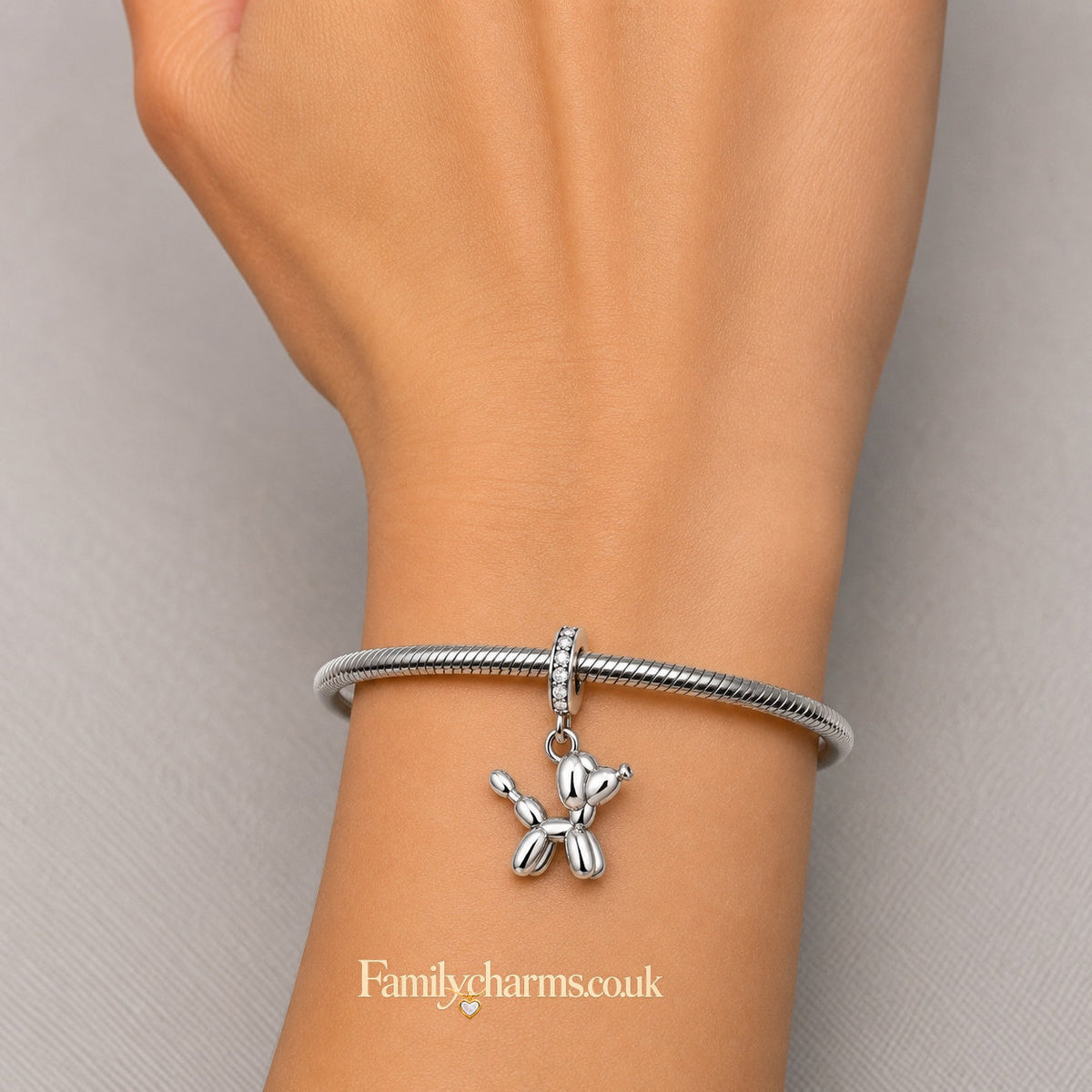 Balloon Dog Puppy Pet Sterling Silver Charm Hallmarked S925 for Charm Bracelet and Necklace