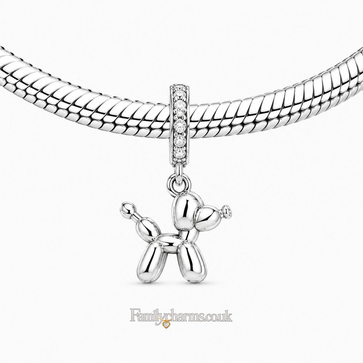 Balloon Dog Puppy Pet Sterling Silver Charm Hallmarked S925 for Charm Bracelet and Necklace
