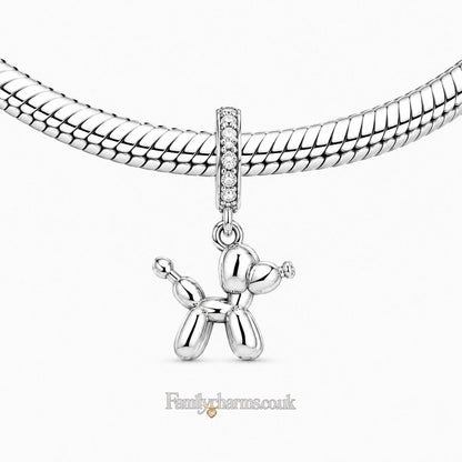 Balloon Dog Puppy Pet Sterling Silver Charm Hallmarked S925 for Charm Bracelet and Necklace