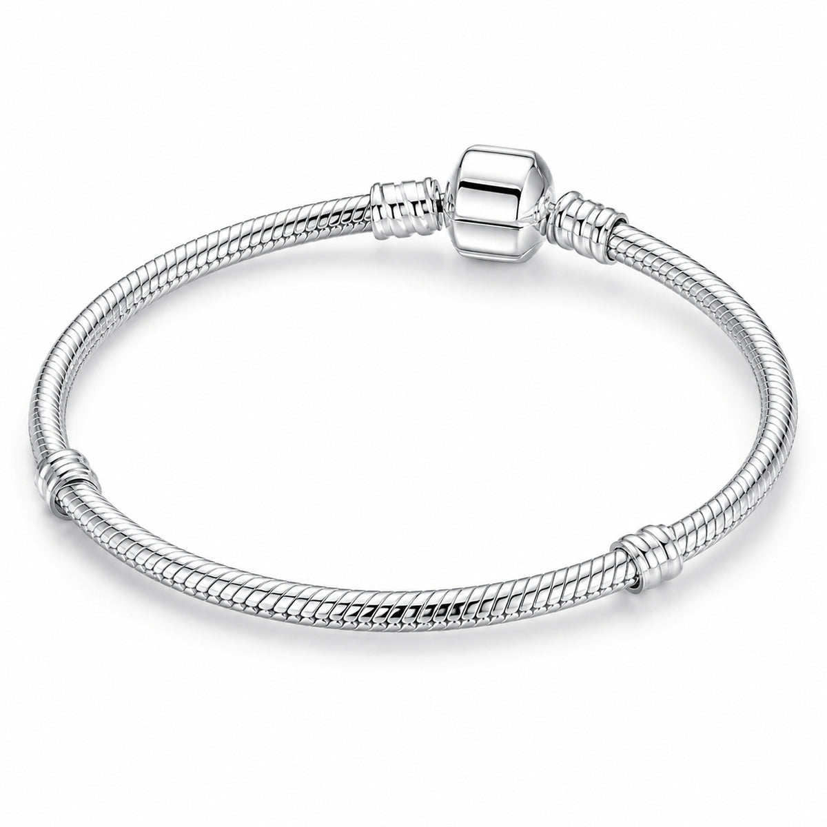 Sterling Silver S925 Barrel Chain Charm Bracelet