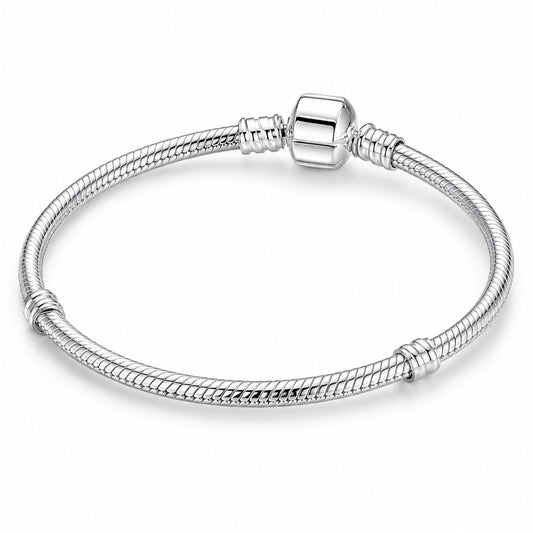 Sterling Silver S925 Barrel Chain Charm Bracelet