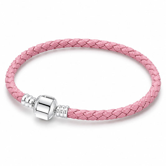 Barrel Pink Leather Charm Bracelet