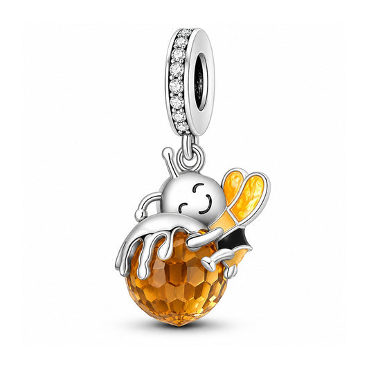 Bee Hugging Honey Dangle Sterling Silver Charm Hallmarked S925 for Charm Bracelet and Necklace