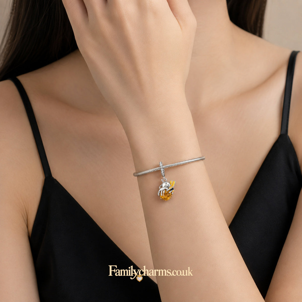 Bee Hugging Honey Dangle Sterling Silver Charm Hallmarked S925 for Charm Bracelet and Necklace