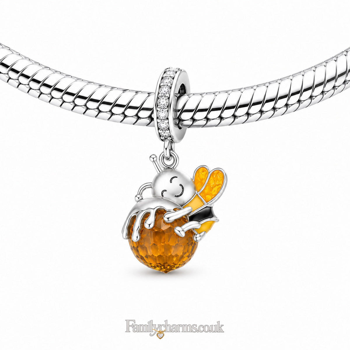 Bee Hugging Honey Dangle Sterling Silver Charm Hallmarked S925 for Charm Bracelet and Necklace
